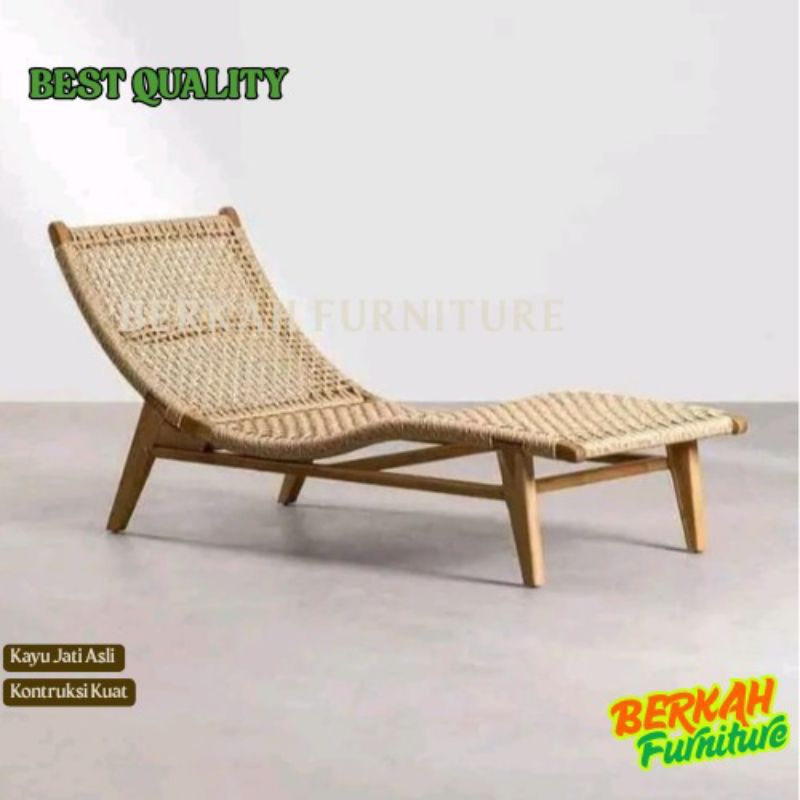 kursi santai pantai kolam renang rotan rangka jati solid