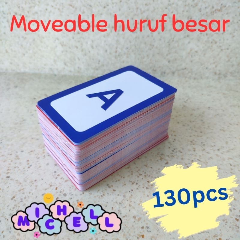 Flash Card Moveable Huruf Besar 130pcs - Kartu Belajar Anak Belajar Membaca Dan Menulis