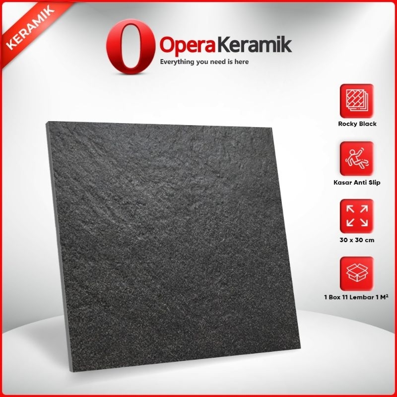 Keramik Kasar Teras Impresso 30x30 Rocky Black
