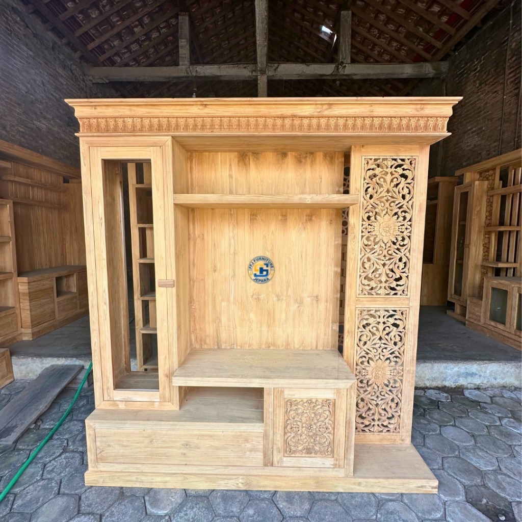 partisi backdrop tv full kayu jati