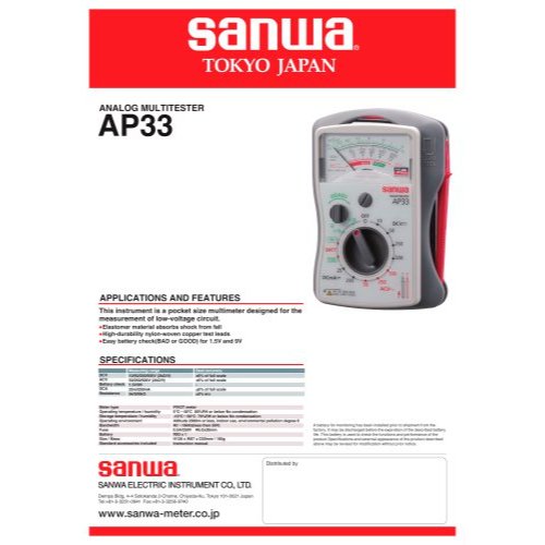 Sanwa AP33 Analog Multimeter | Sanwa Indonesia