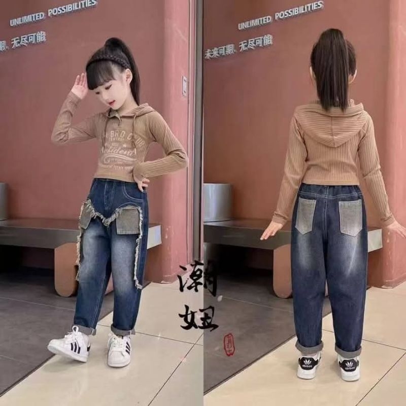 Setelan crop anak cewek lengan panjang import