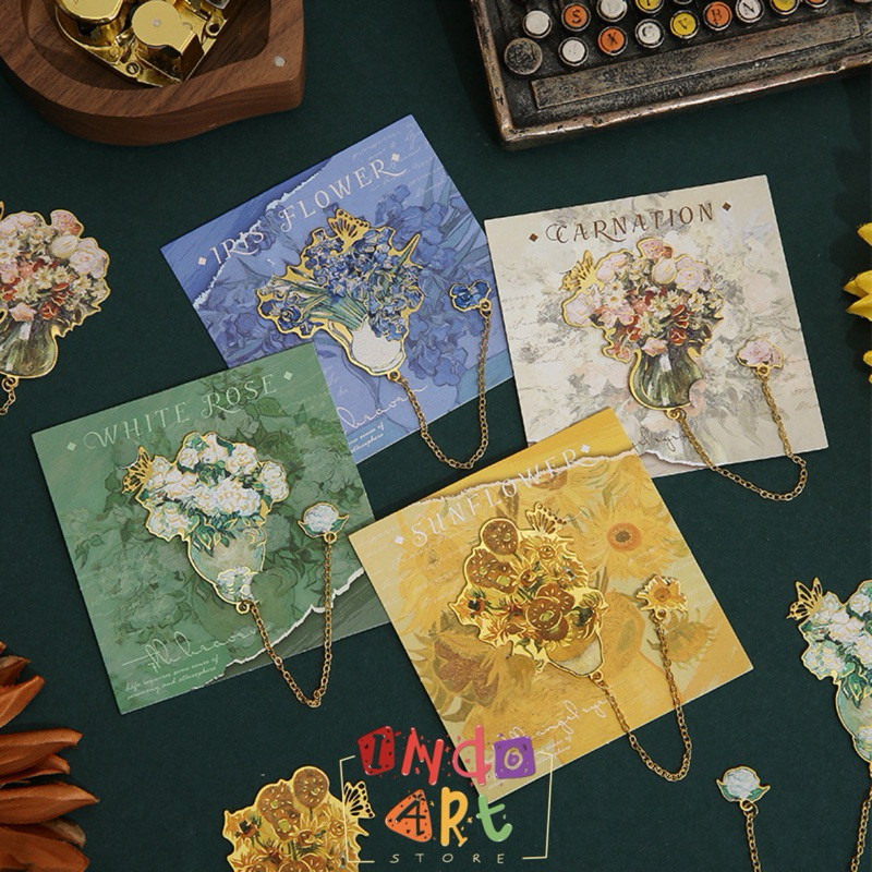 

(IAS) Pembatas Buku Bookmark Metal Van Gogh Bouquet Flower Iris White Rose