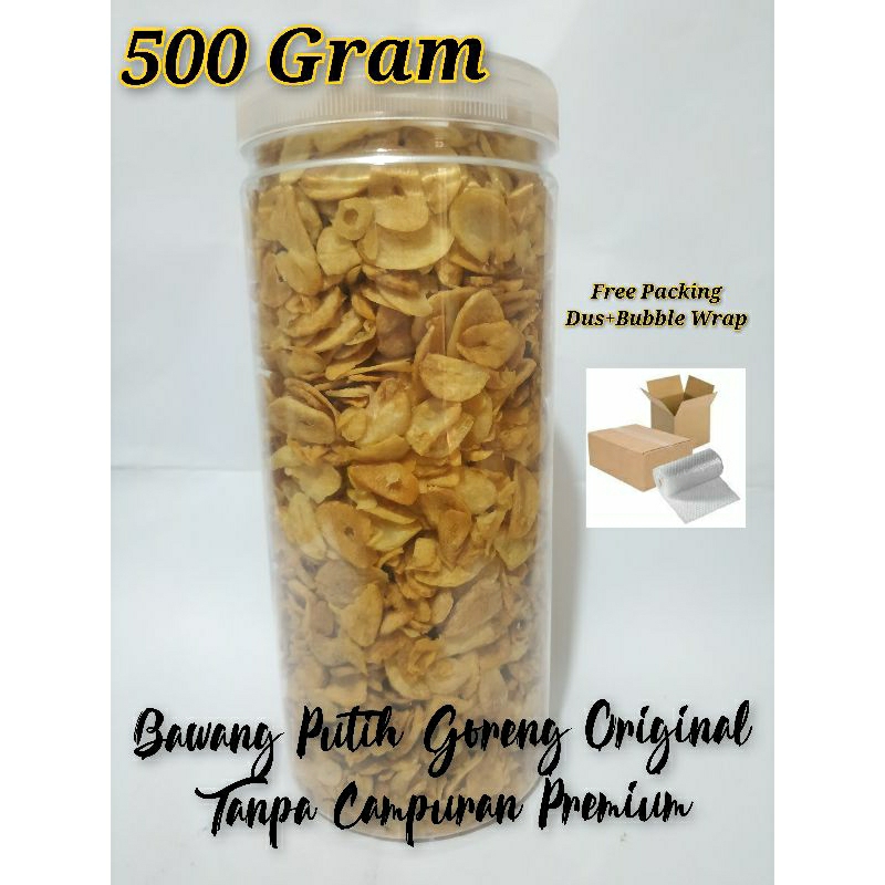 

Bawang Putih Goreng Original Tanpa Campuran Tepung Premium 500gram Kemasan Toples