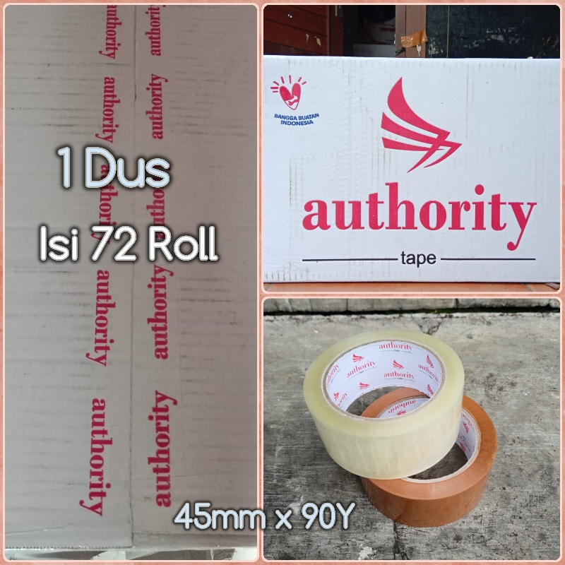 

Lakban 1 dus bening coklat 45mm x 90 yard Authority satu karton isi 72 roll