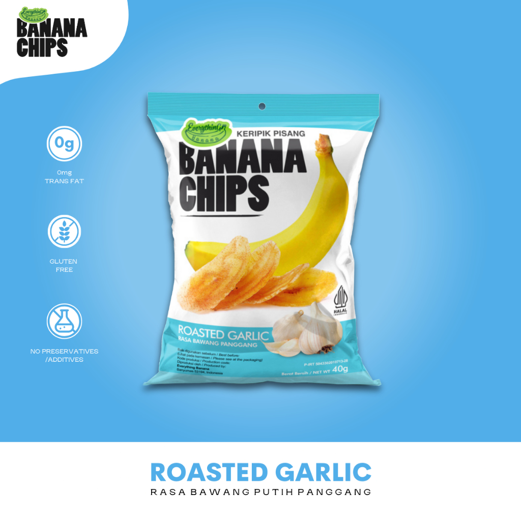 

Everything Banana Chips - Keripik Pisang Garlic Roasted 40g | Camilan Sehat Gurih & Renyah