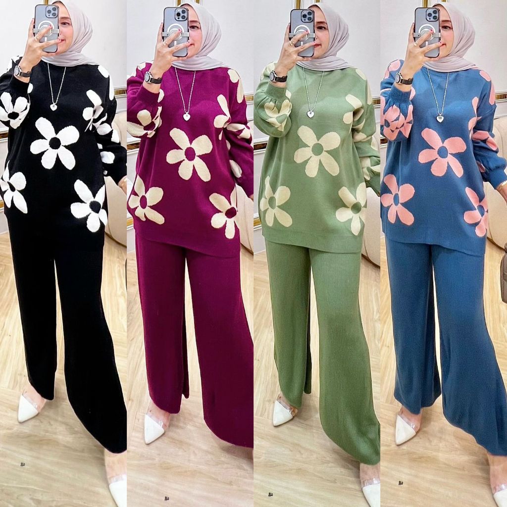 ONESET BUNGA SET CELANA RAJUT MOTIF IMPORT PREMIUM / ONE SET RAJUT