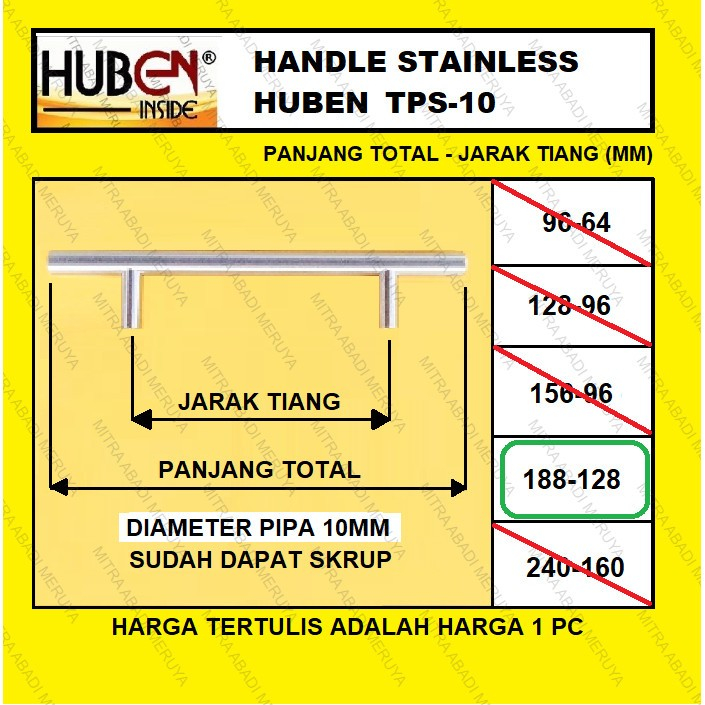 Tarikan Laci Tarikan Lemari Handle HUBEN TPS10 188-128