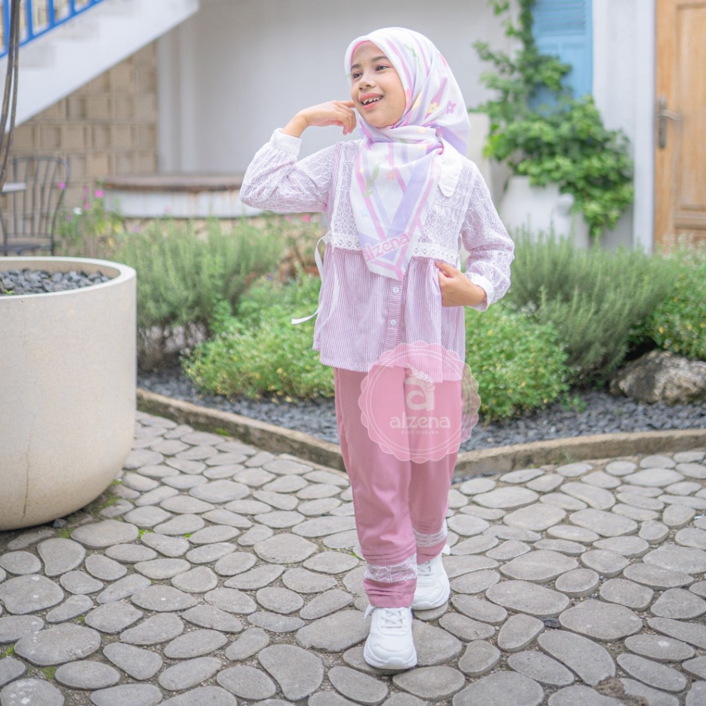Alzena Kids - Setelan Celana Anak Perempuan Yandet Oneset Rea 12-14 Tahun Baju Pink Series Baju Musl