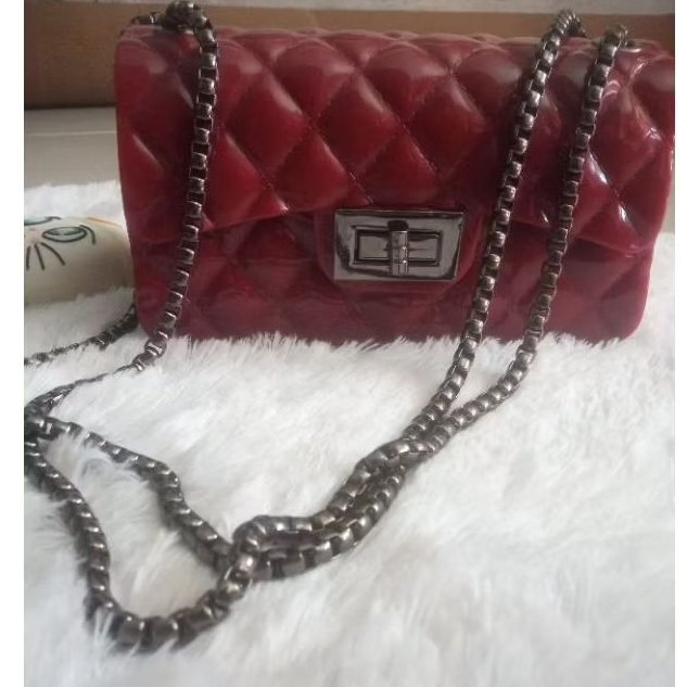 New Ex Display tas jelly glossy maroon