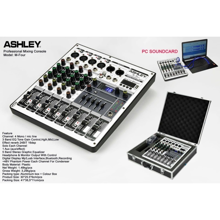 PROFESSIONAL MIXING CONSOLE ASHLEY M FOUR KOPER BESI MIXER 4 CHANNEL