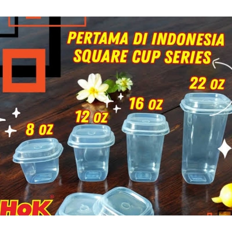 HOK CUP SQUARE SERIES 12oz 16 oz/ GELAS PLASTIK KOTAK HOK