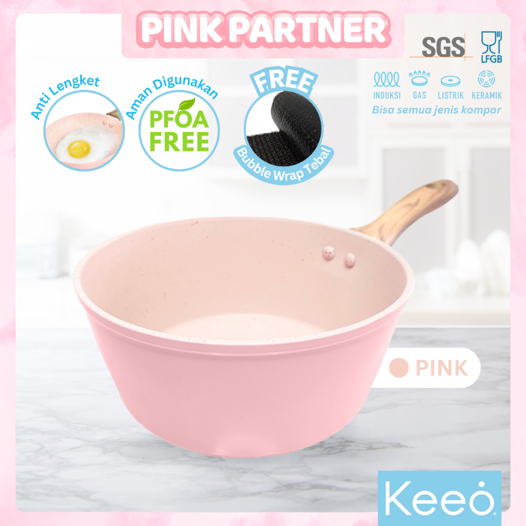 Keeo 16 cm Panci Anti Lengket Marble Granit (Sauce Pan) Pink