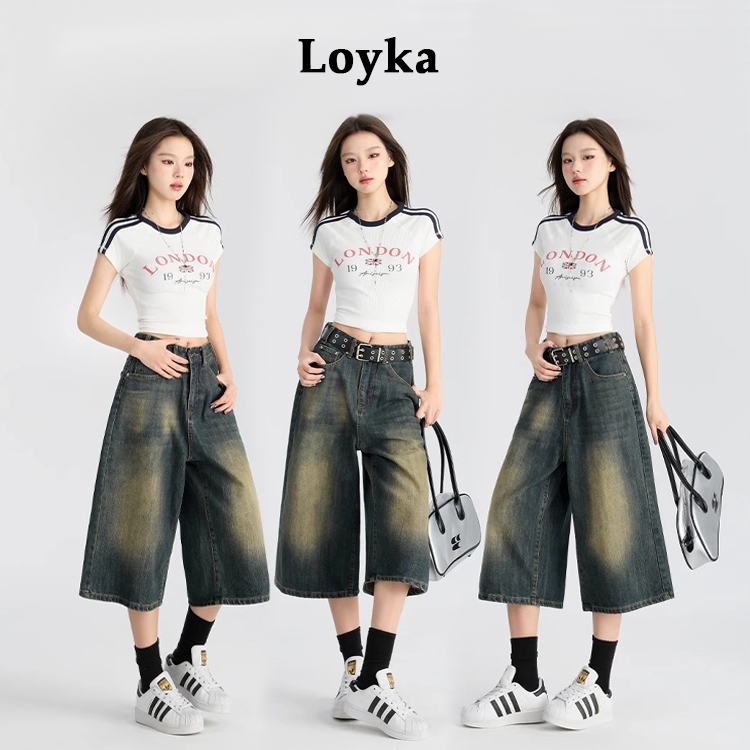 Loyka celana jeans wanita kulot Retro biru baggy pants Korean style casual premium denim dewasa cewe
