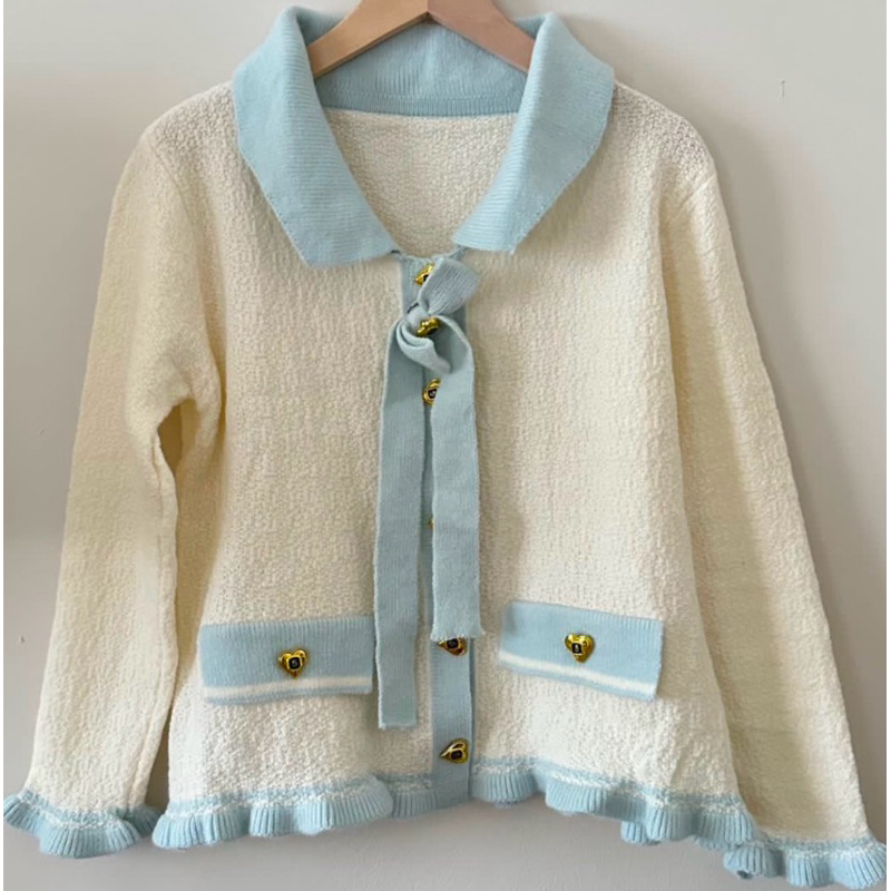 preloved cardigan rajut korea cardigan biru rajut premium LOVE GOLD BUTTON CARDI KOREAN CARDIGAN SWE