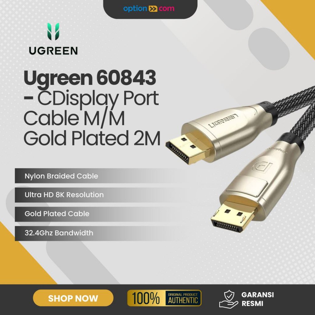 Ugreen Kabel DisplayPort to DisplayPort 1.4 8K Male to Male DP 2M 2 Meter Nylon Ugreen 60843 Origina