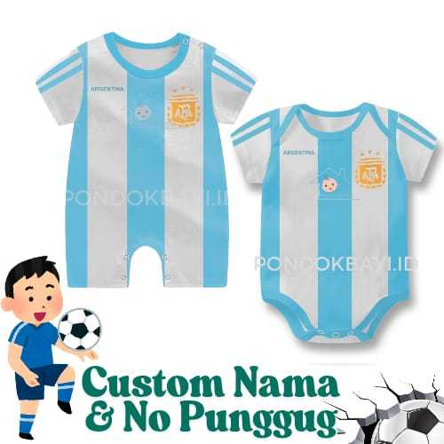 PondokBAyi- Jumper Argentina Bola Piala Dunia/ Romper Argentina Bola/ Jumper Jersey Bola Bayi/ Baju 