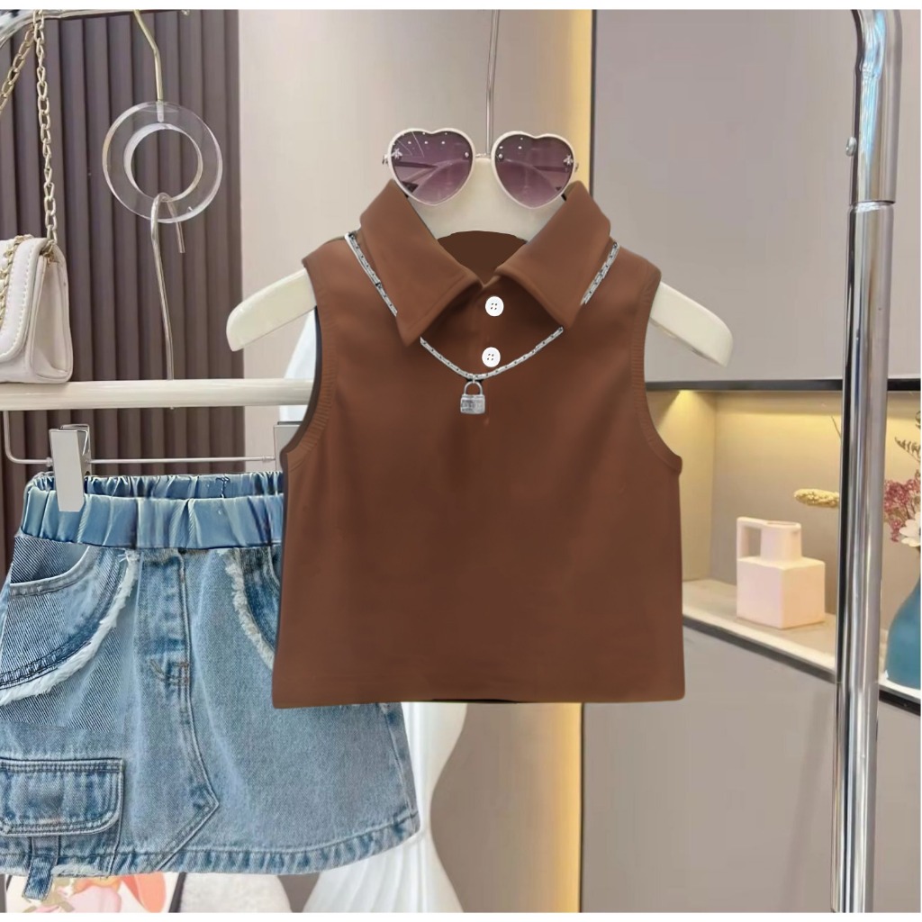 Setelan Rok Jeans Anak Perempuan Terbaru Baju Kaos Anak Krah Polo Knit Usia 1-5 Tahun Top Fashion An