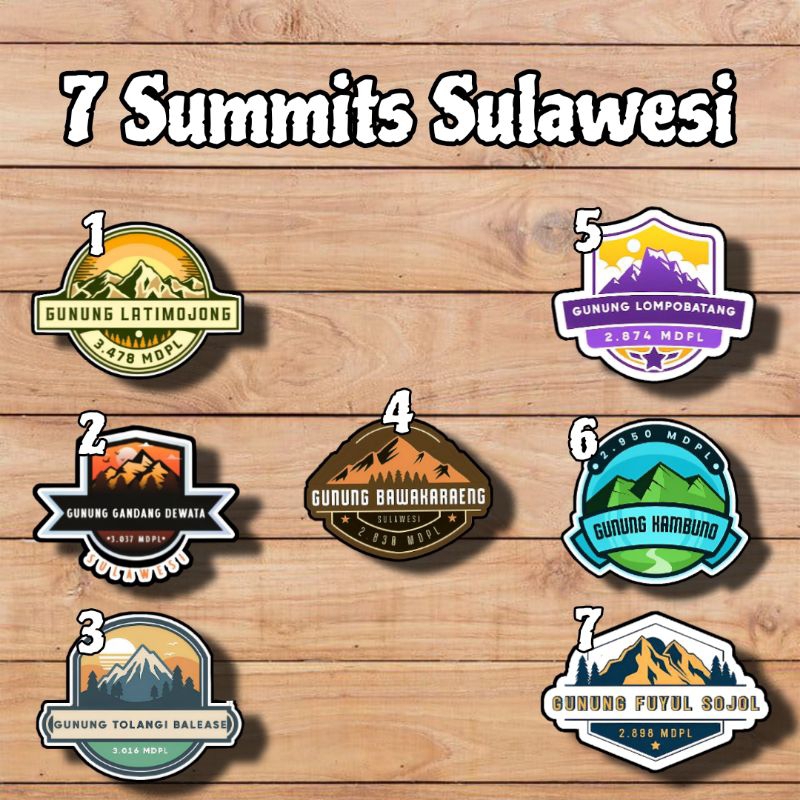 

COD ✨ Stiker Gunung Seven Summit Sulawesi Vinyl+Laminasi size 6-7cm Stiker Gunung Sulawesi