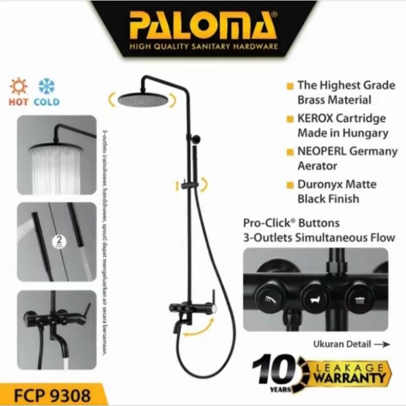 Paloma FCP 9308 Shower Tiang Set Keran Air Panas Dingin Finishing Matte Black