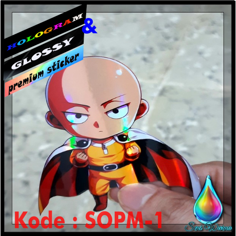 

ONE PUNCH MAN Stiker Premium Anime SAITAMA Glossy & Hologram ukuran +-6-12cm