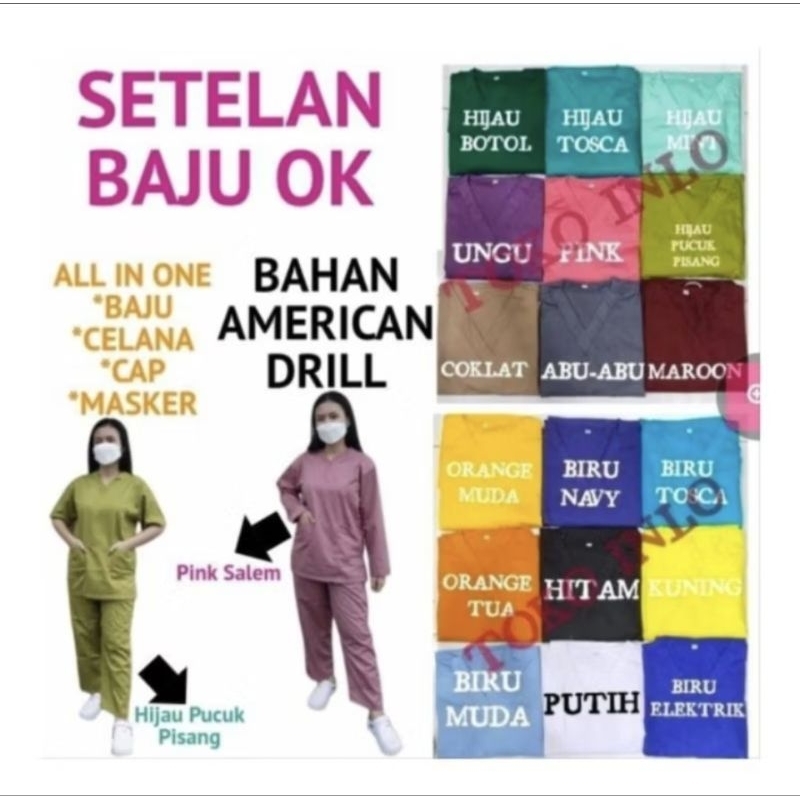 Baju OKA Lengan Panjang / lengan panjang / Baju Jaga / Bahan American Drill / OK Bidan Perawat Dokte