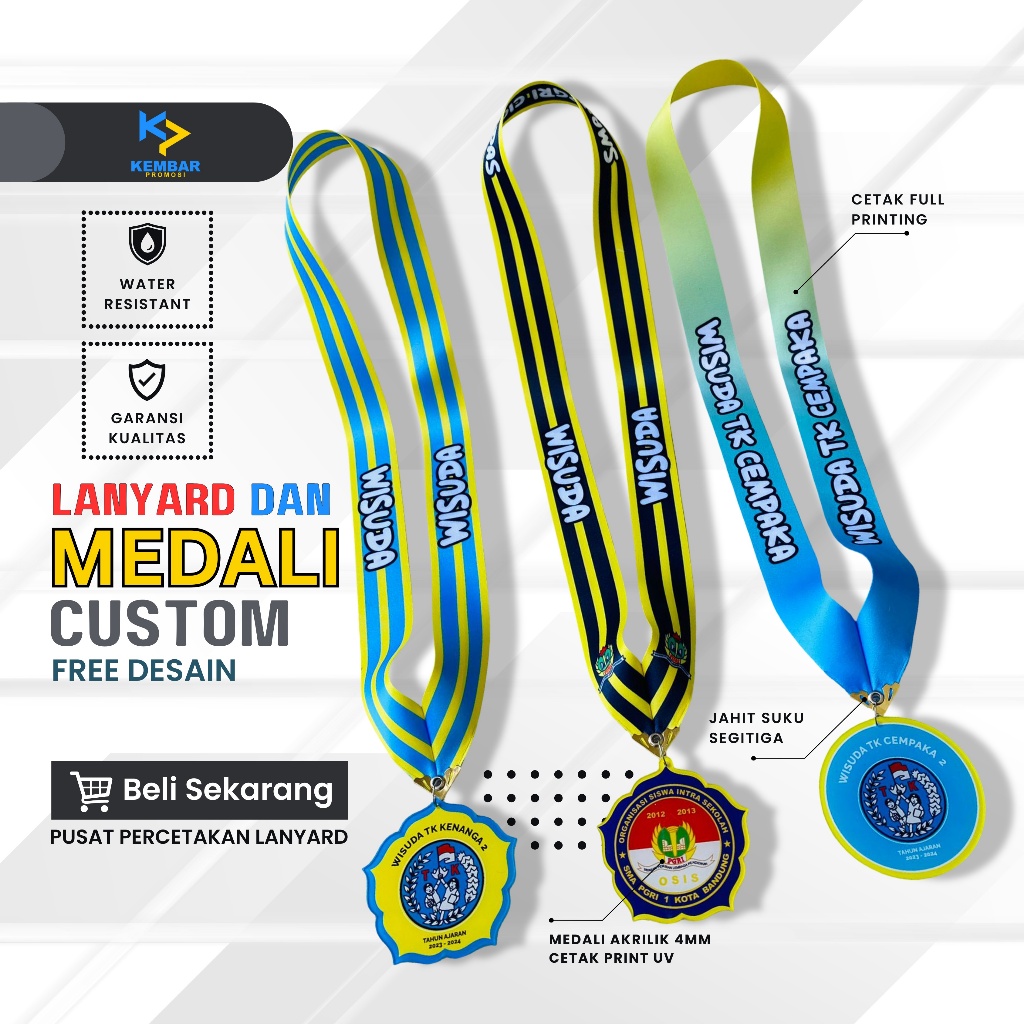 Medali Wisuda Akrilik Print UV (Tebal 4mm) + Lanyard Printing Custom (Sublim)