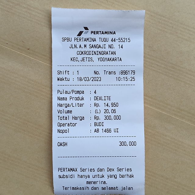 

Struk Thermal Logo Polos Setting Bahan Bakar Tol Taxi