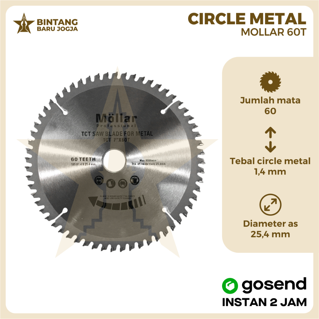 Mollar Mata Potong Besi 7 inch x 60 T TCT - Circular Saw Blade Metal Gergaji  Mata Potong BESI 7 x 6