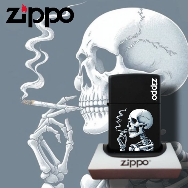KOREK API ZIPPO BLACK MATTE CUSTOM UV PRINT SKULL SMOKE BISA BEBAS REQUEST CUSTOM SESUAI DENGAN KEIN