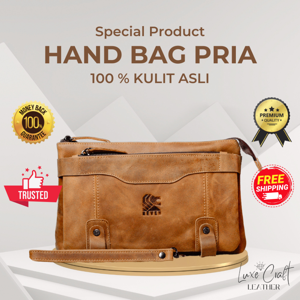 Tas Clutch Hand Sling Bag Kulit Asli Pria Premium Branded Vintage Travel Organizer Keren RE-LIS