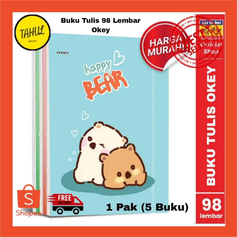 

1 Pak (5 Buku) !!! Buku Tulis Okey 98 Lembar - 5 Buku / Motif Random