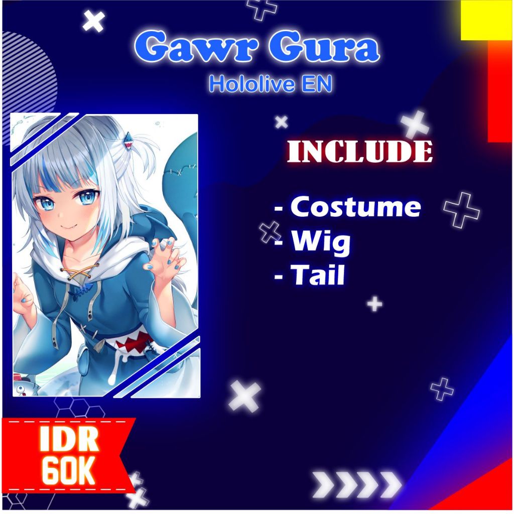 [ RENTAL ] Gawr Gura Cosplay Kostum Sewa Hololive Vtuber size L Fullset