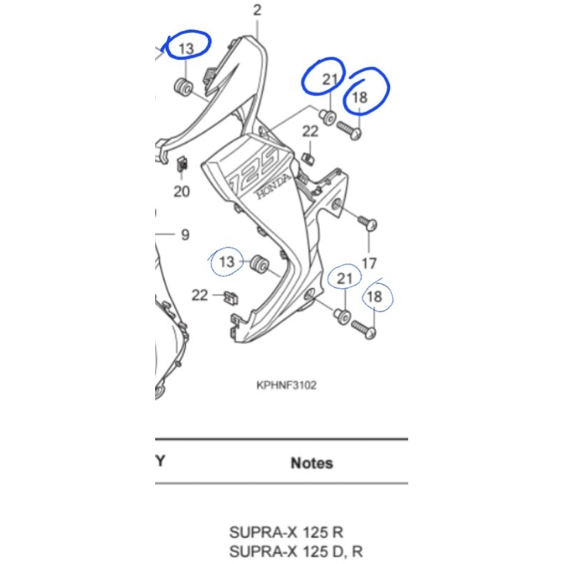 Baut karet plus bos sayap untuk motor Supra x 125 old dan Batman number part 90108KTM780 & 90522KPH7
