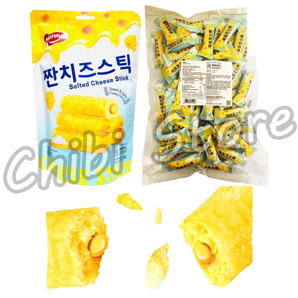 

Naraya Salted Cheese Stick - Sweet Salty Cheese Filling Snack Keju - Cemilan Keju Stick - Makanan Ringan Ekstrudat Stik Rasa Keju 60-280g