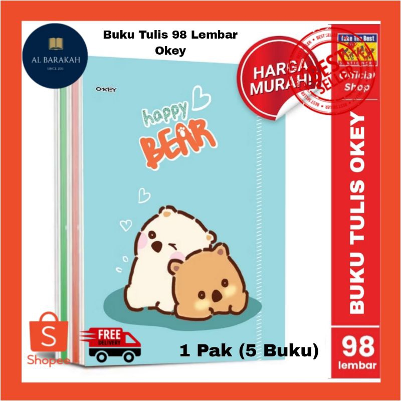 

1 Pak (5 Buku) !!! Buku Tulis Okey 98 Lembar - 5 Buku / Motif Random