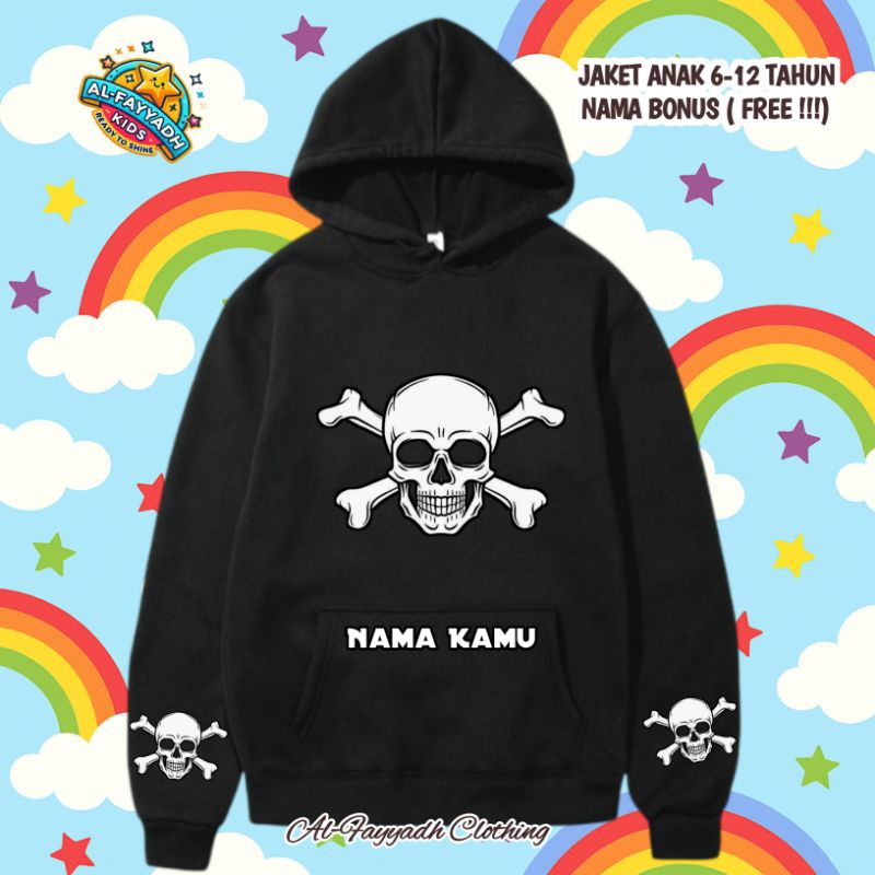 JAKET SWEATER HOODIE GAMBAR TENGKORAK ANAK LAKI LAKI USIA 6-12 TAHUN - FASHION ANAK COWOK KEREN