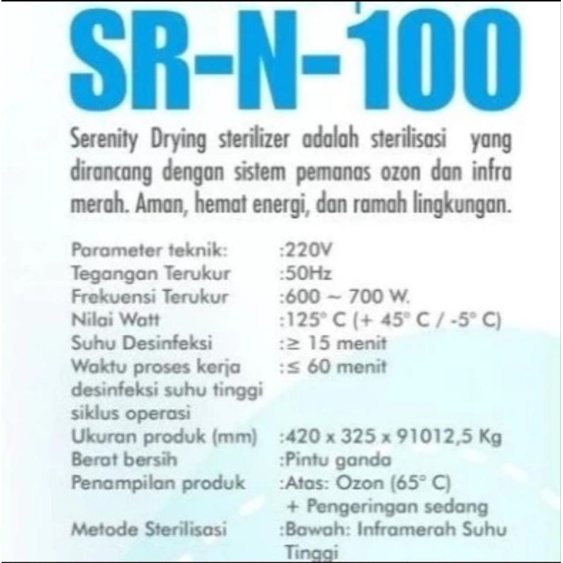 Sterilisator Kering 2 Pintu - Serenity SR-N-100