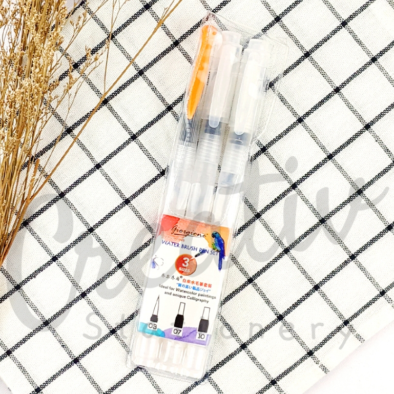 

GIORGIONE Waterbrush Set 3 Pcs Round Liner Flat Kuas Lukis Watercolor Cat G-003Wb Water Brush