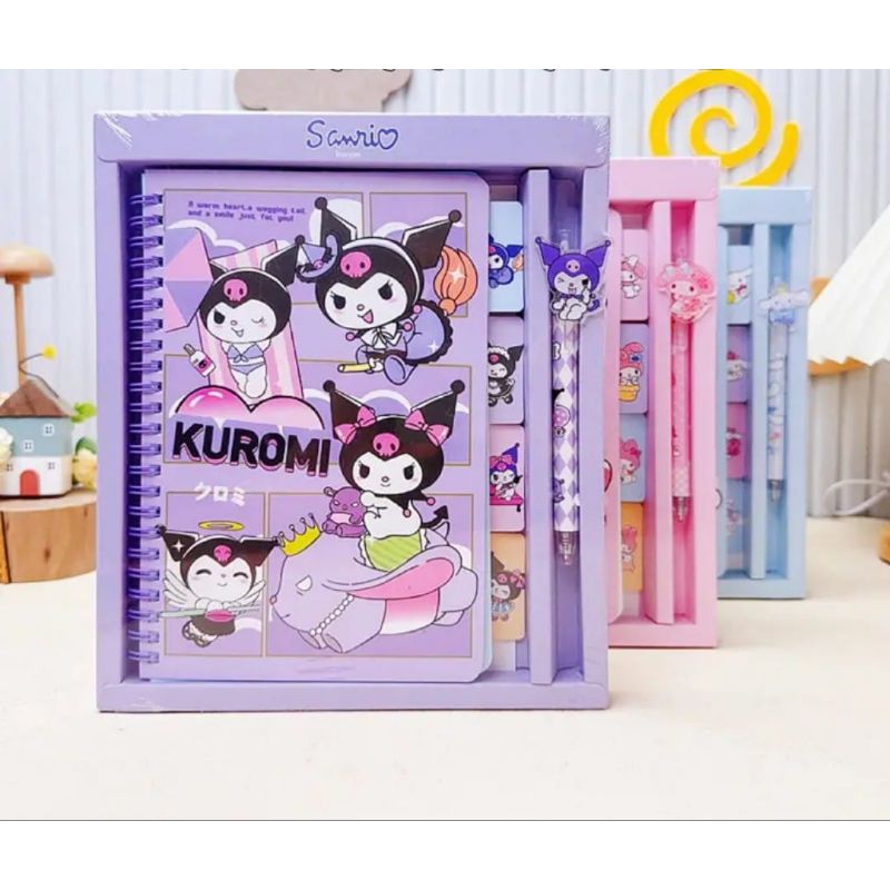 

kado Buku diary set notebook sanrio kuromi cinnamonroll melody plus pulpen