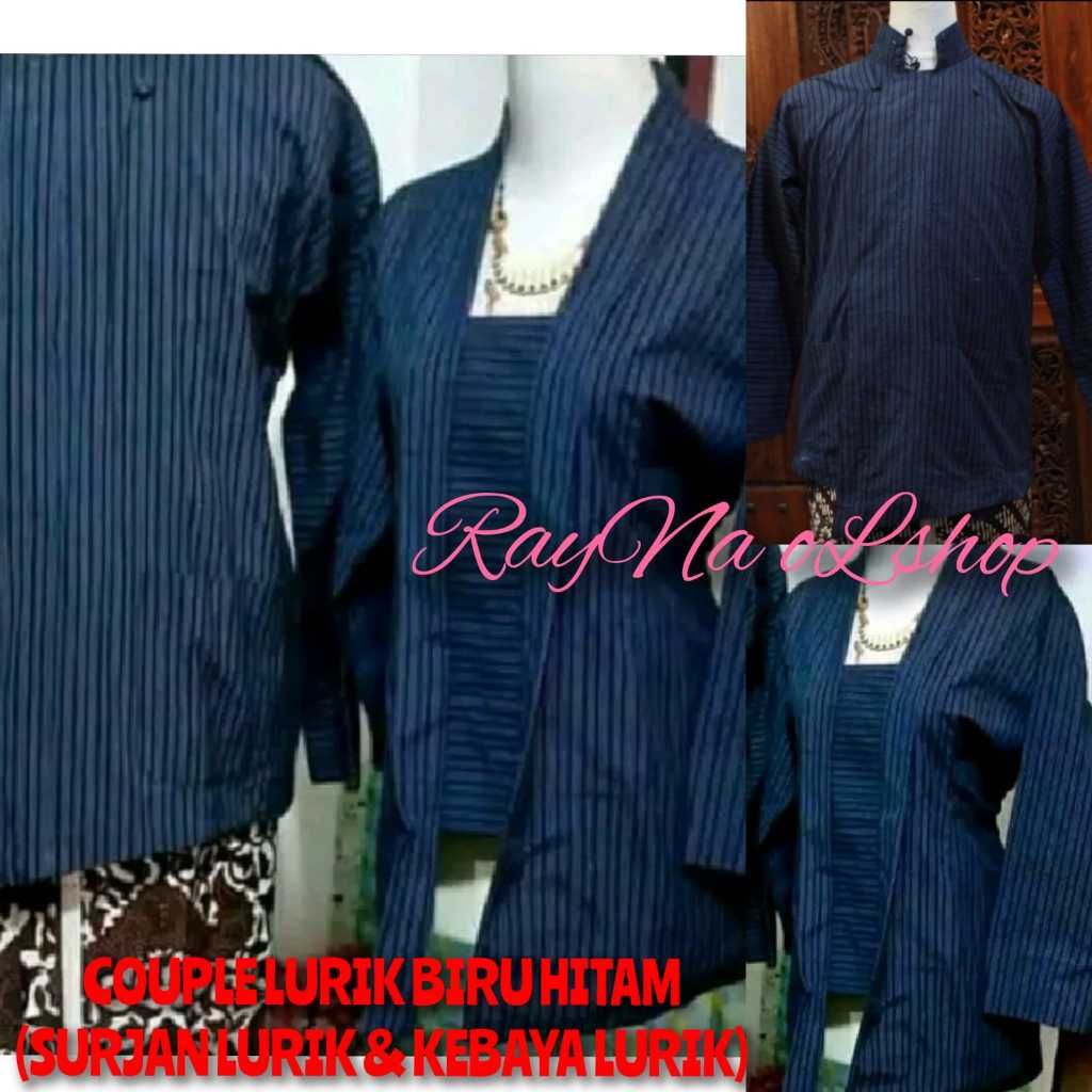 PAKAIAN COUPLE LURIK BIRU | KEBAYA LURIK BIRU & SURJAN LURIK BIRU | BAJU KEMBARAN PASANGAN ADAT JAWA