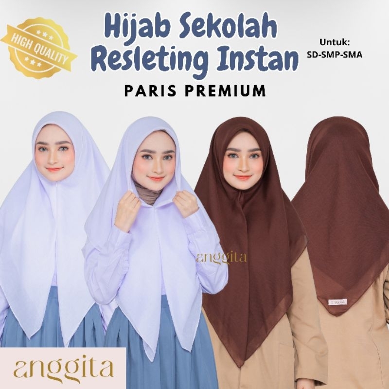 ANGGITA - Hijab Sekolah Instan Resleting Zipper Bahan Paris Premium Jilbab Anak SD SMP SMA Pramuka P