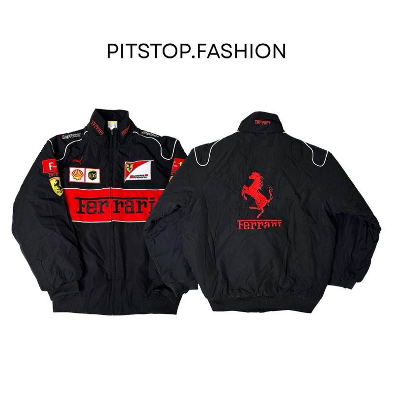 JAKET FERRARI F1 VINTAGE NASCAR TEBAL HITAM COTTON Pria Distro Wanita Hitam Casual Sport Bomber Teba