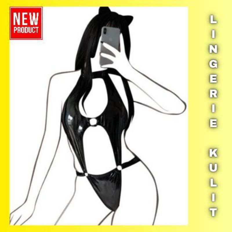 Lingerie Teddy Bodysuit Kulit Latex PU Import Premium
