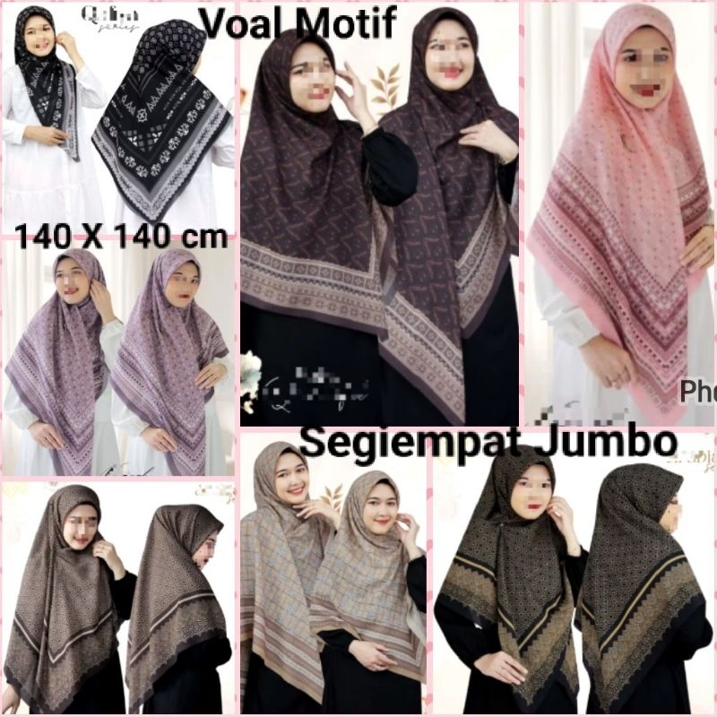Segiempat Jumbo Voal Motif, 140 X 140 cm, free Pouch Zipperlock.