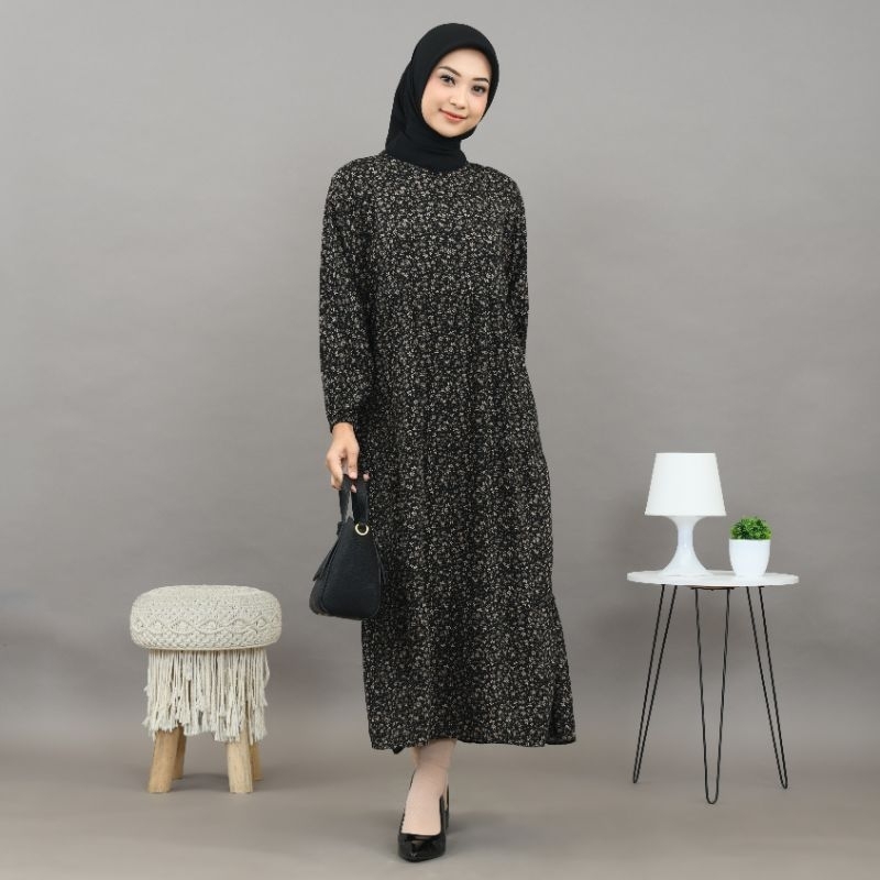 Gamis wanita terbaru.gamis MIDI kekinian.motif bunga kecil. Gamis midi