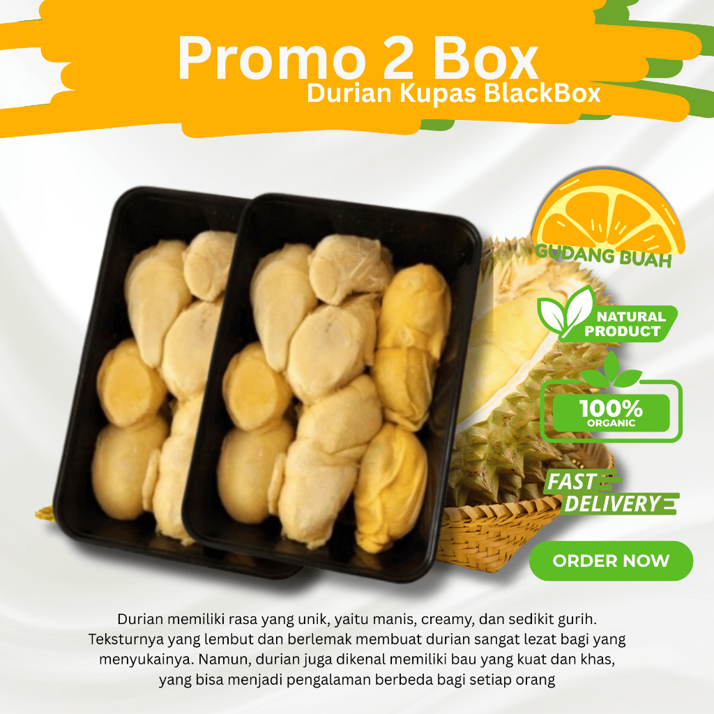 

Promo Durian Kupas Medan Premium Black Box Asli Medan dan Nias 500gr