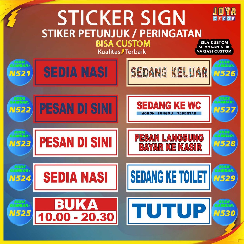 

Sticker Stiker Petunjuk Warning Pengumuman sedia nasi sedang keluar dorong tarik N521