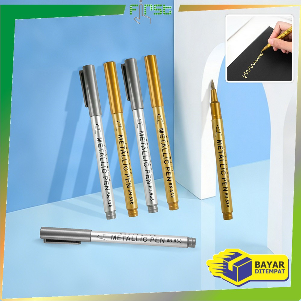 

FH-A118 Spidol Warna Metalik Gold Silver Waterproof Metallic Craftwork Pen Marker / Scrapbook Pen Spidol Tinta Metalik Emas Perak Serbaguna