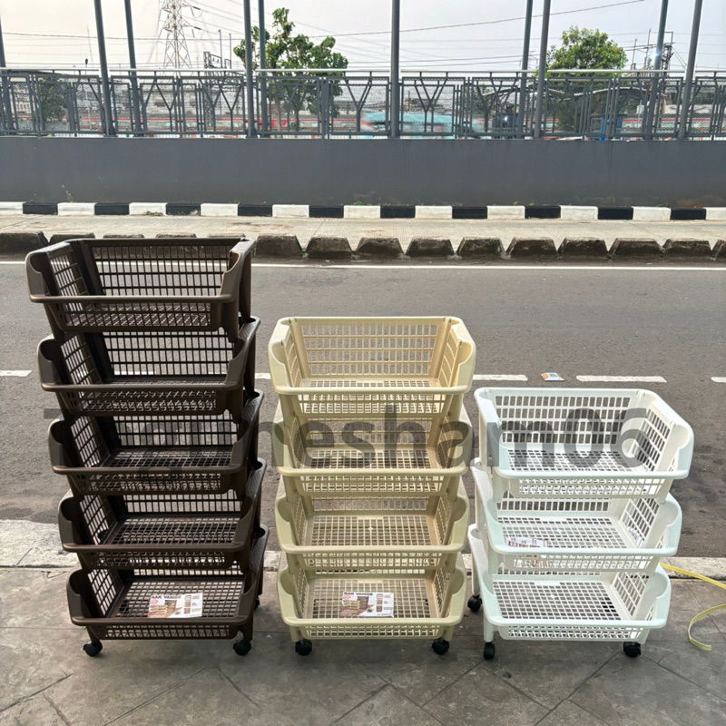 RAK VAMOS - Rak Keranjang Troli Segi Persegi Dapur Salon Dorong Toilet Kamar Mandi Buku Ciki Snack M